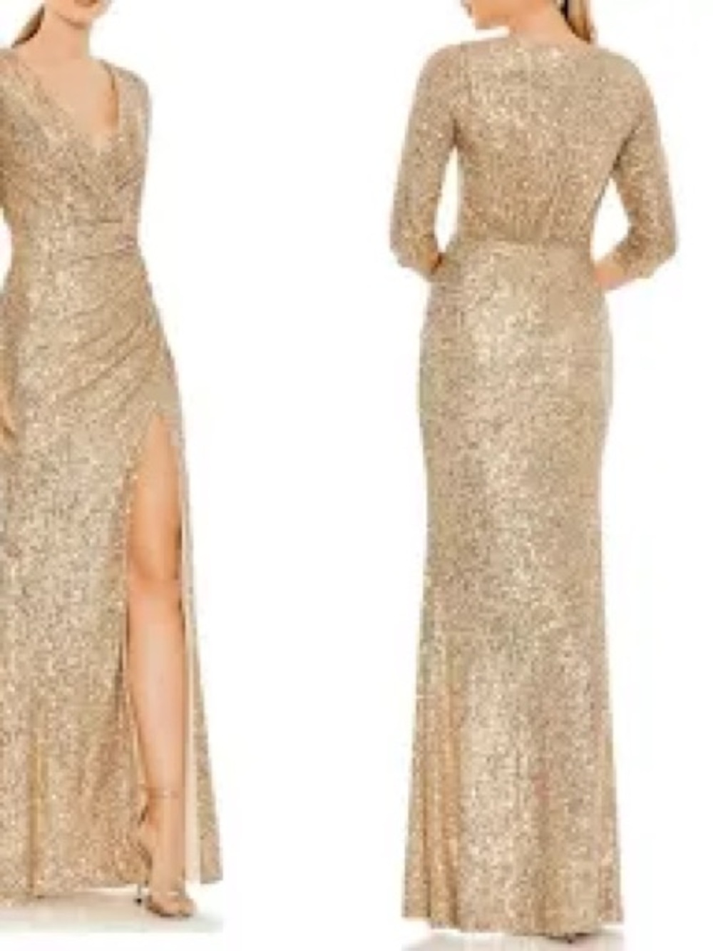 Mac Duggal Gold Sequin Long Sleeve Evening Gown NWT